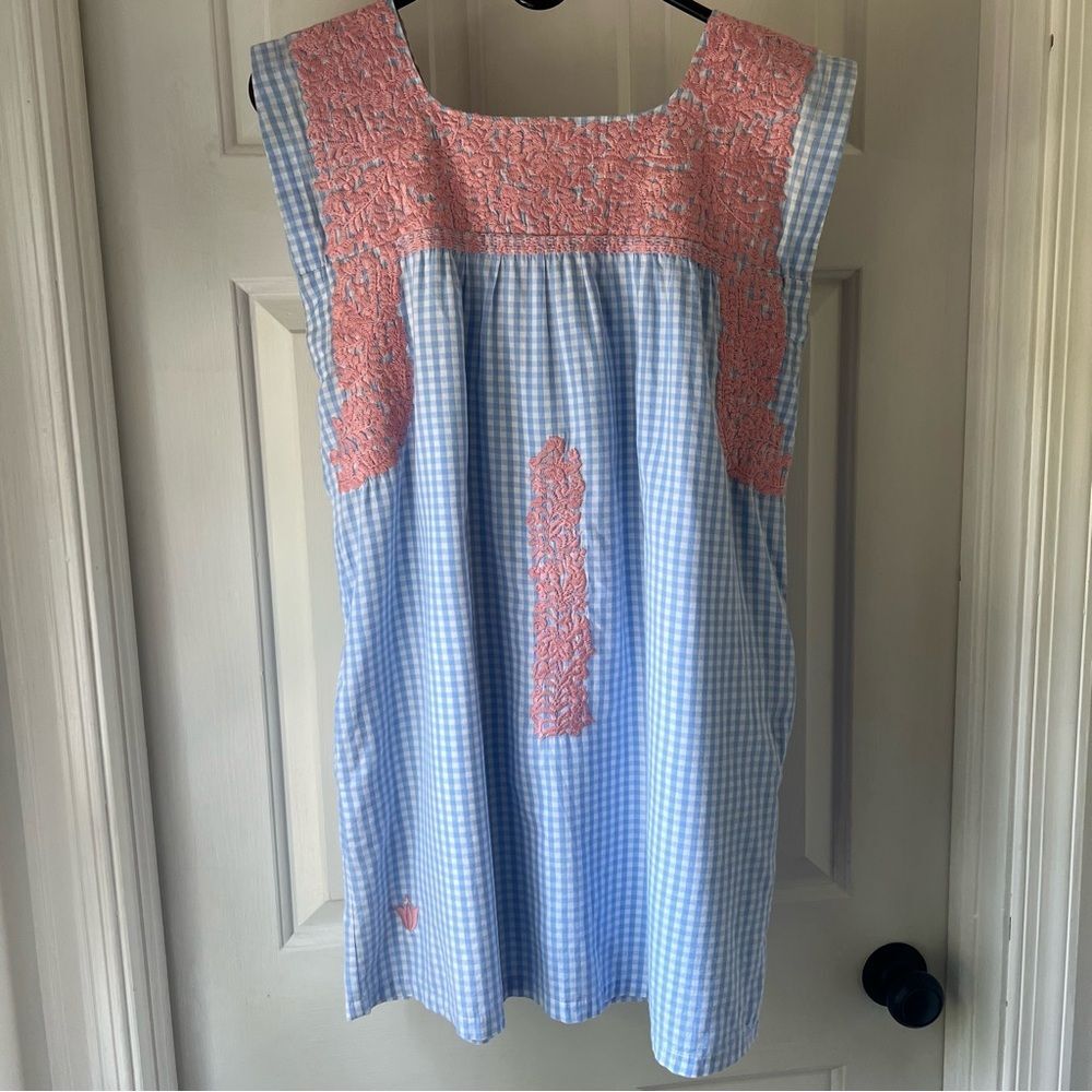 Elegant Blue and Pink Gingham Mini Dress